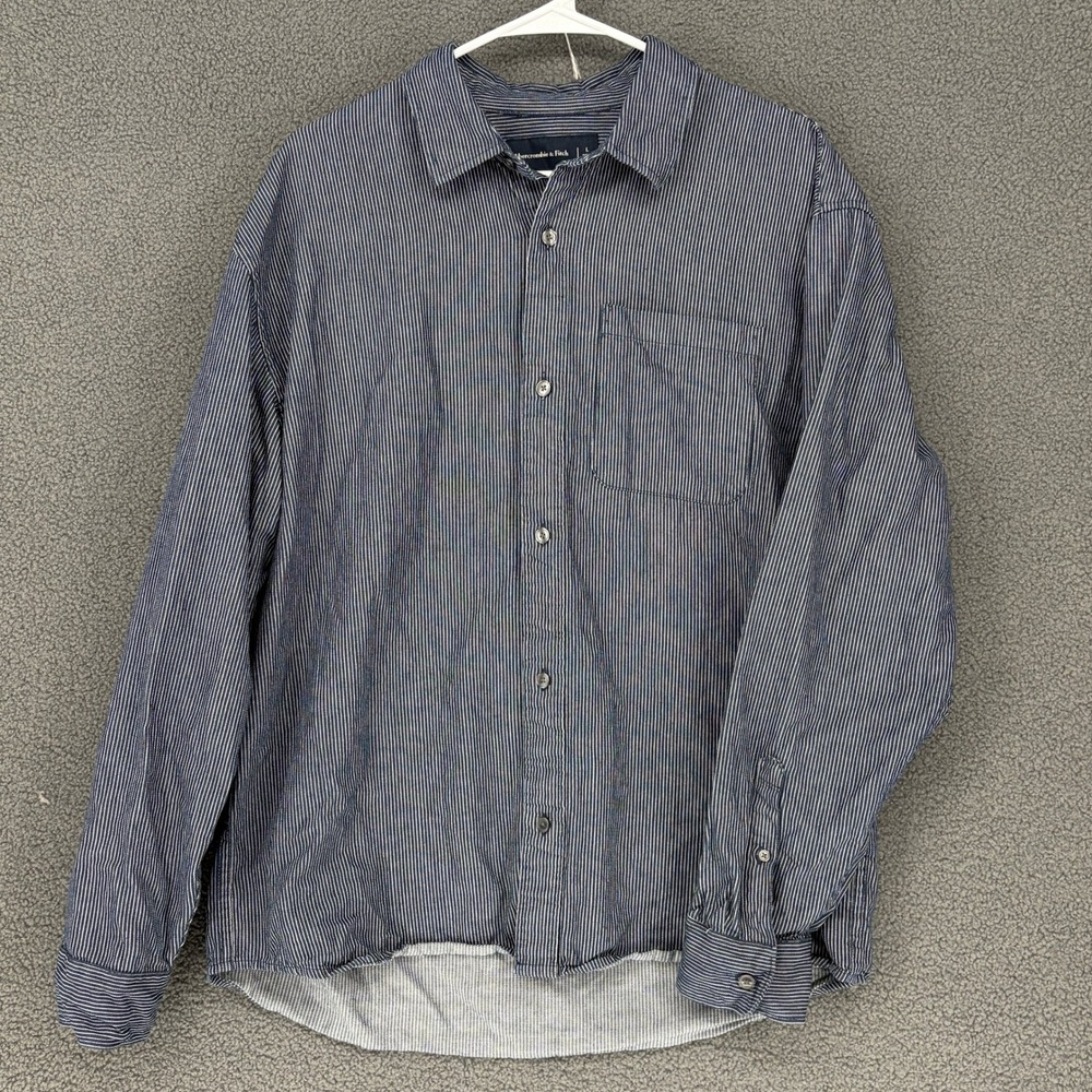 Abercrombie & Fitch Mens Large Blue White Pinstripe Long Sleeve Button Down
